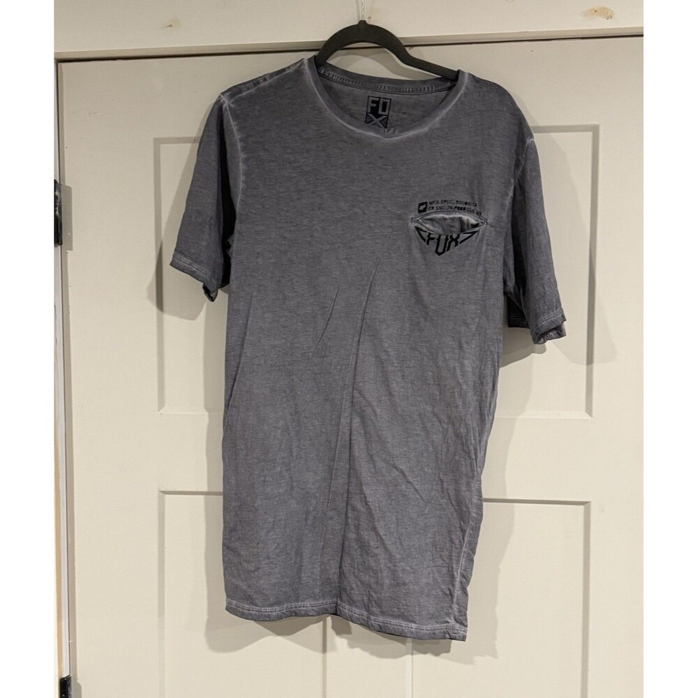Fox Men's Gray V-Neck Short Sleeve Graphic Logo T-Shirt Regular Size S